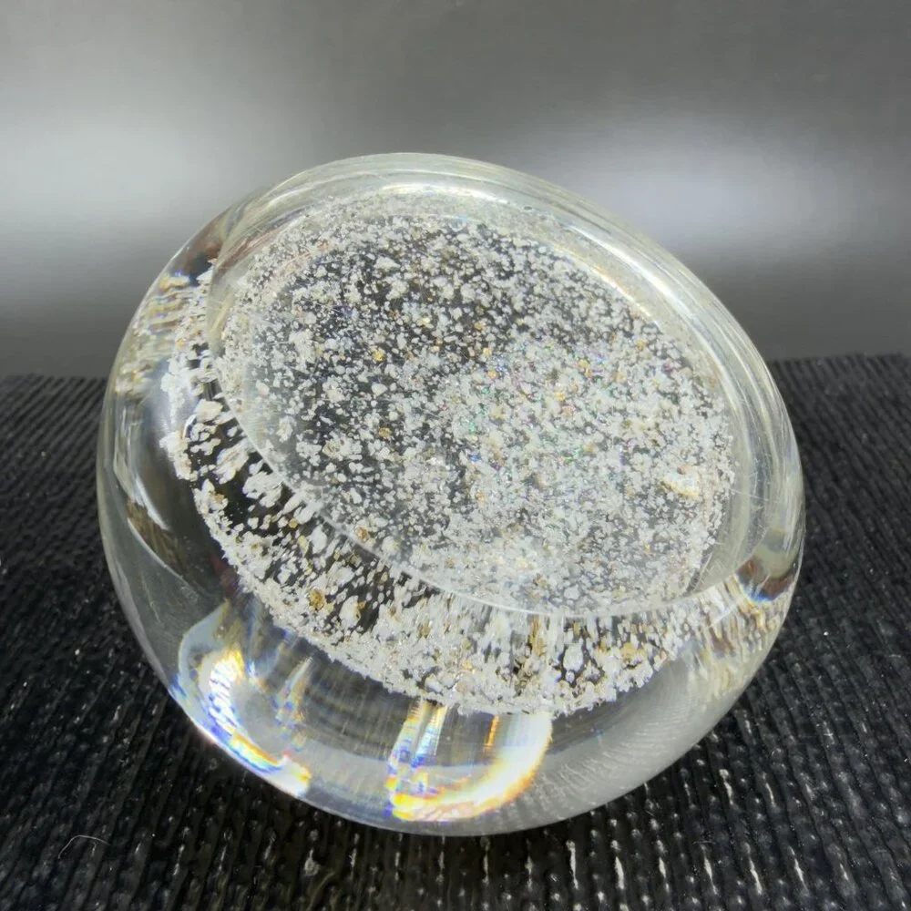 Hand Blown Italian Murano Art Glass Paperweight‎ Dome With Sparkles Center Glass